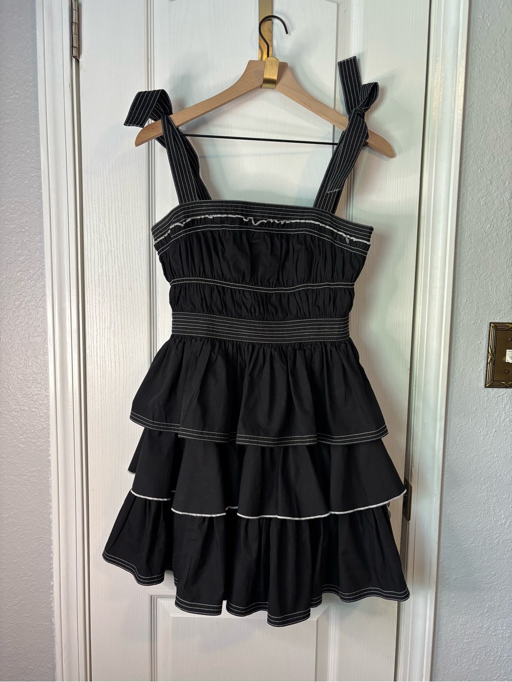 HUNTER BELL Black Dress with White Contrast Stitching